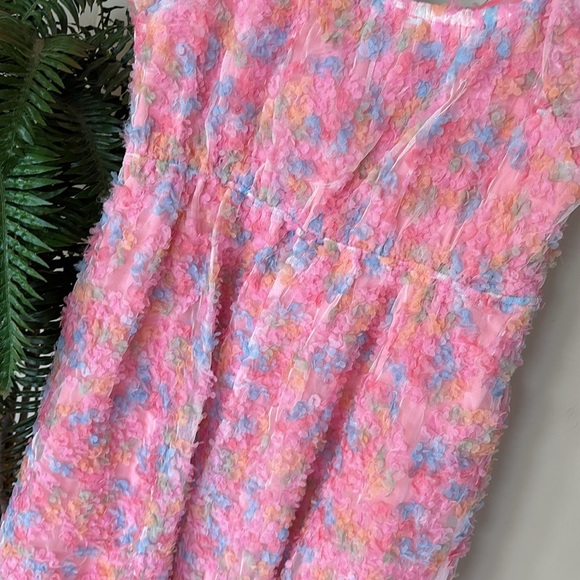 Brand New JODIFL Pink Rainbow Pastel Textured Floral Dress Babydoll Lined - Picture 14 of 15